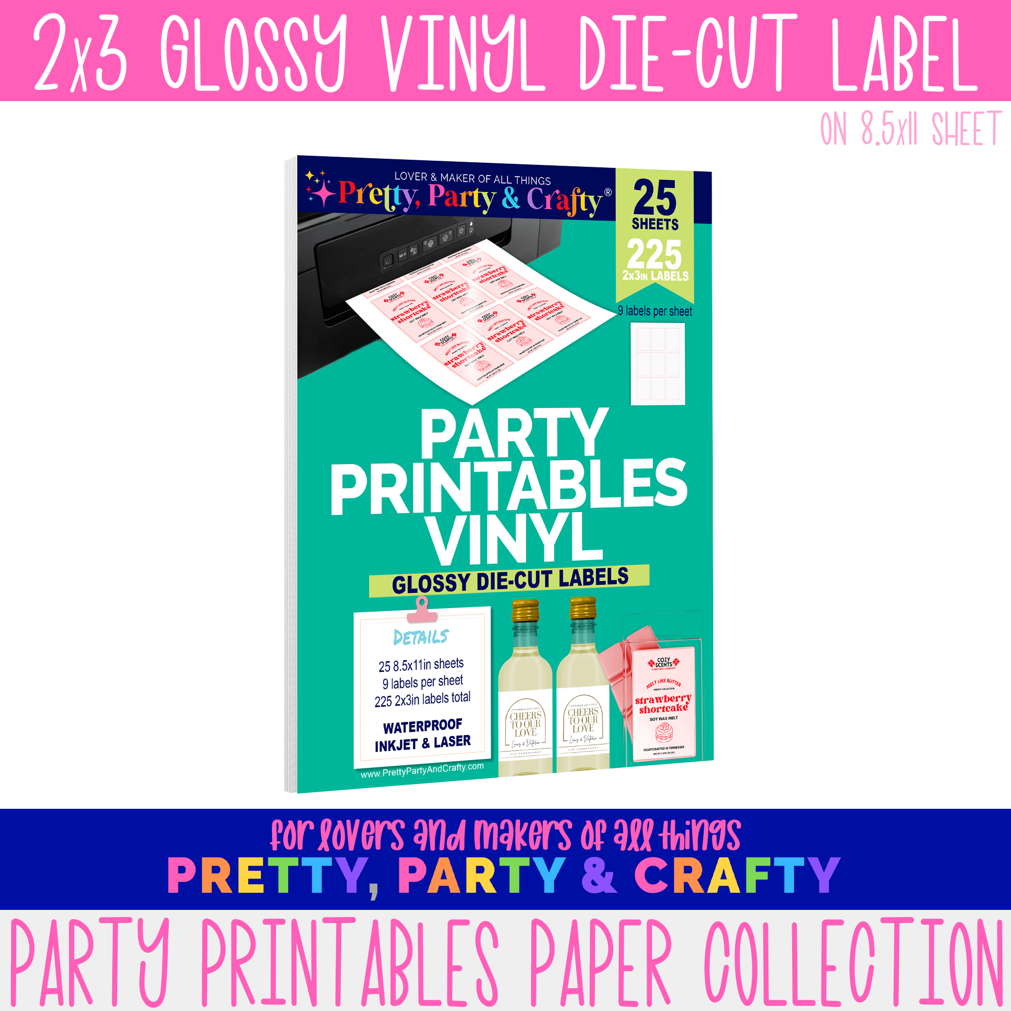 2x3 GLOSSY PARTY PRINTABLES VINYL DIECUT LABELS Pretty Party and Crafty