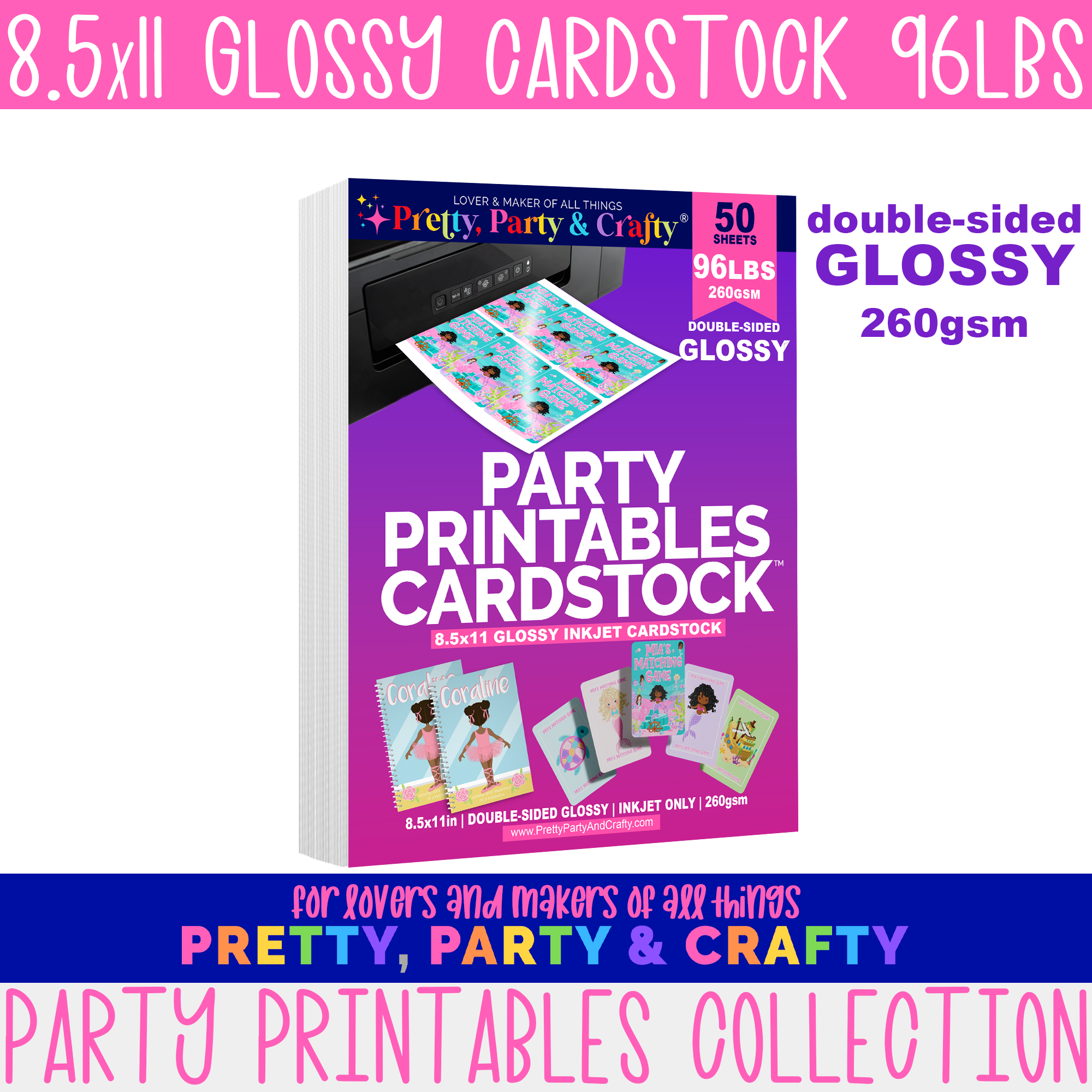 Party Printables Cardstock 8.5x11 Doublesided Glossy Cardstock