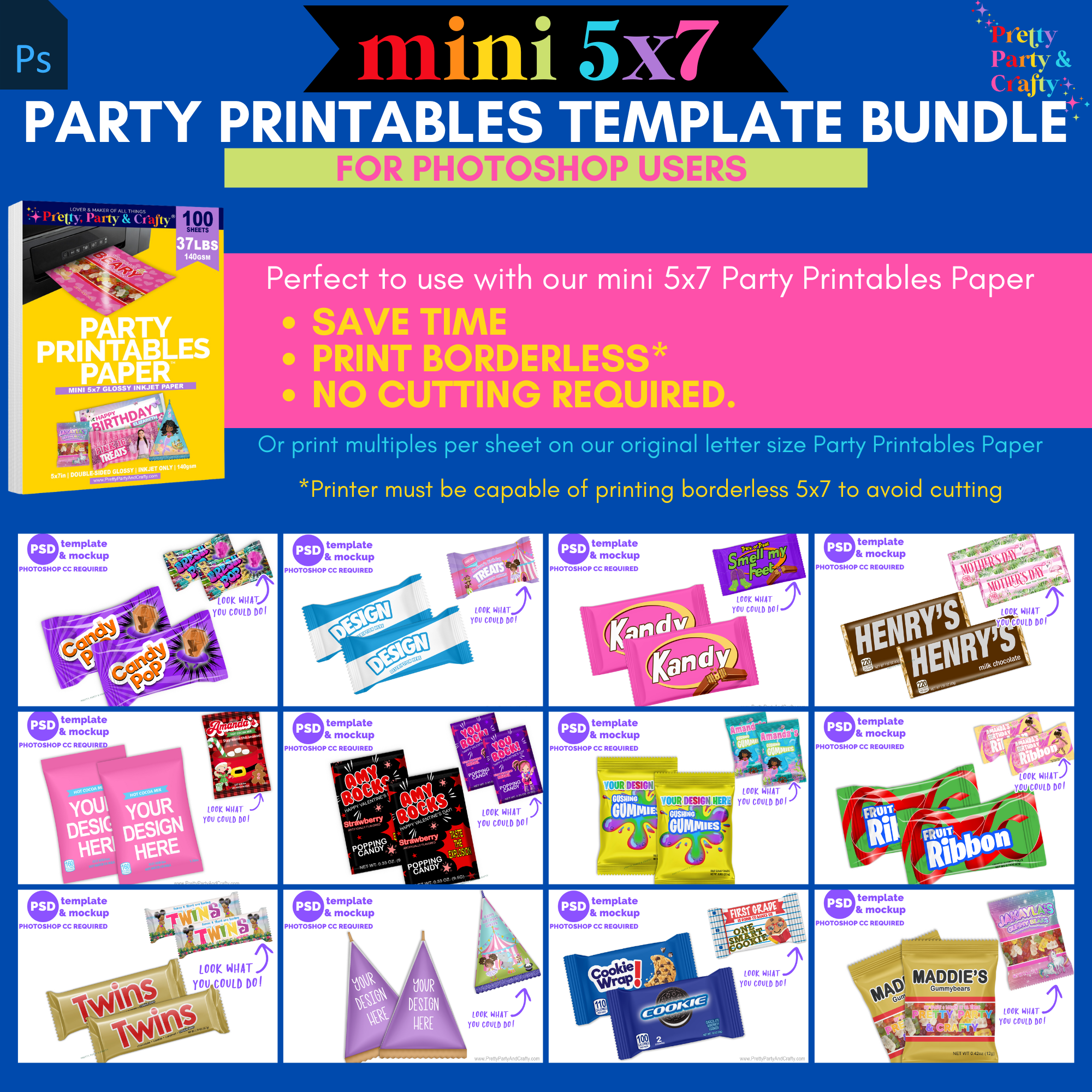 Mini 5x7 Party Favor Template Bundle -PHOTOSHOP