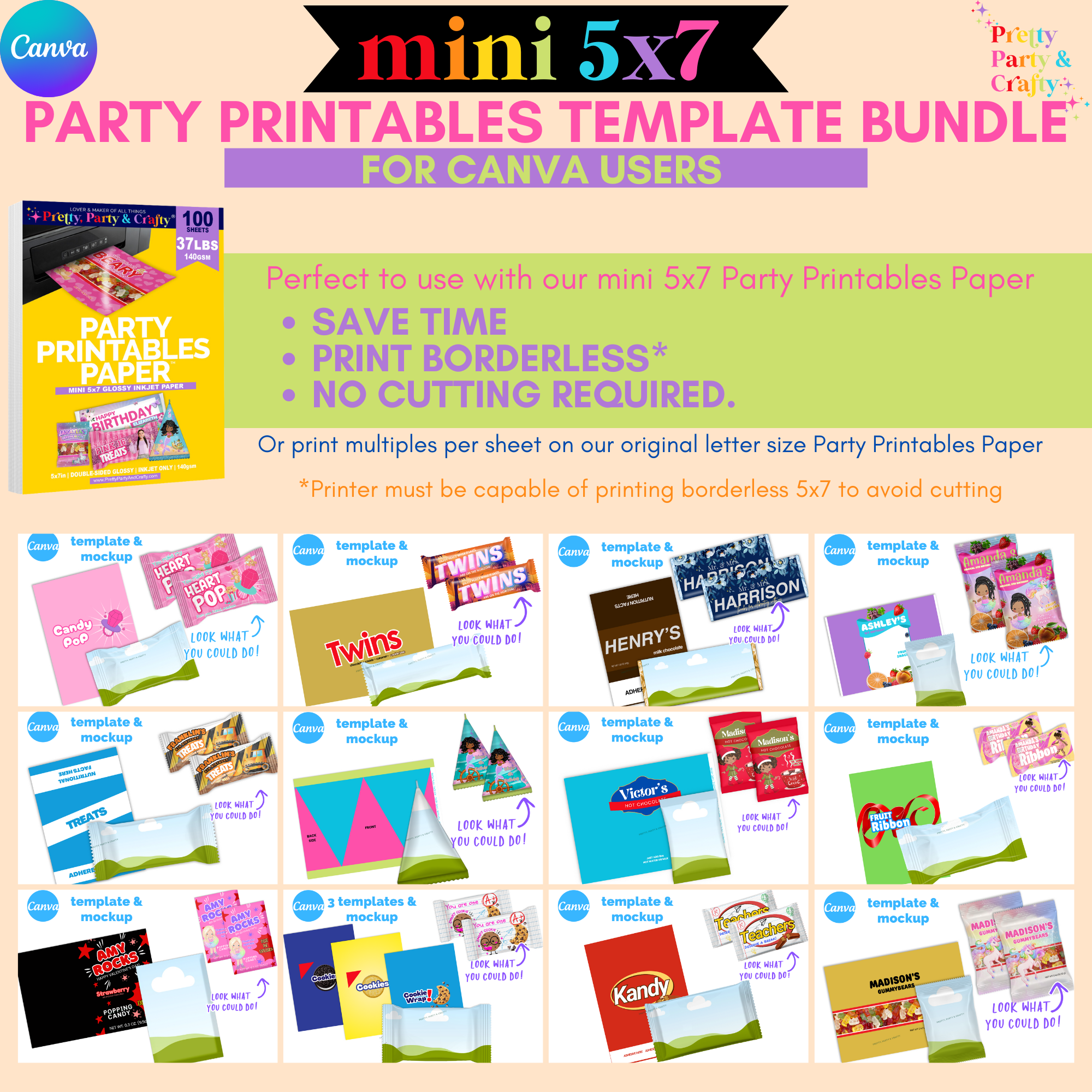 Mini 5x7 Party Favor Template Bundle -CANVA