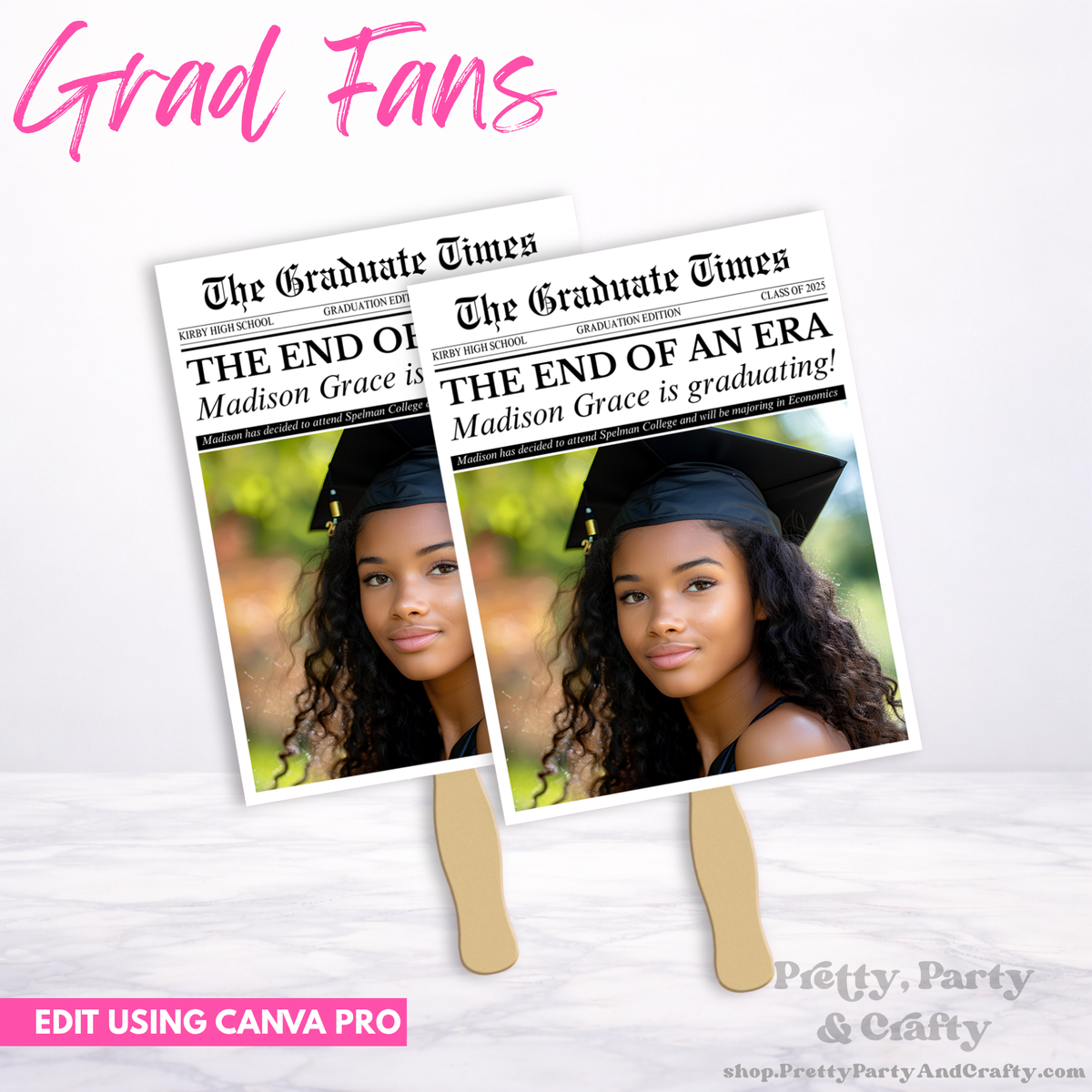 Newspaper Graduation Hand Fans Printable