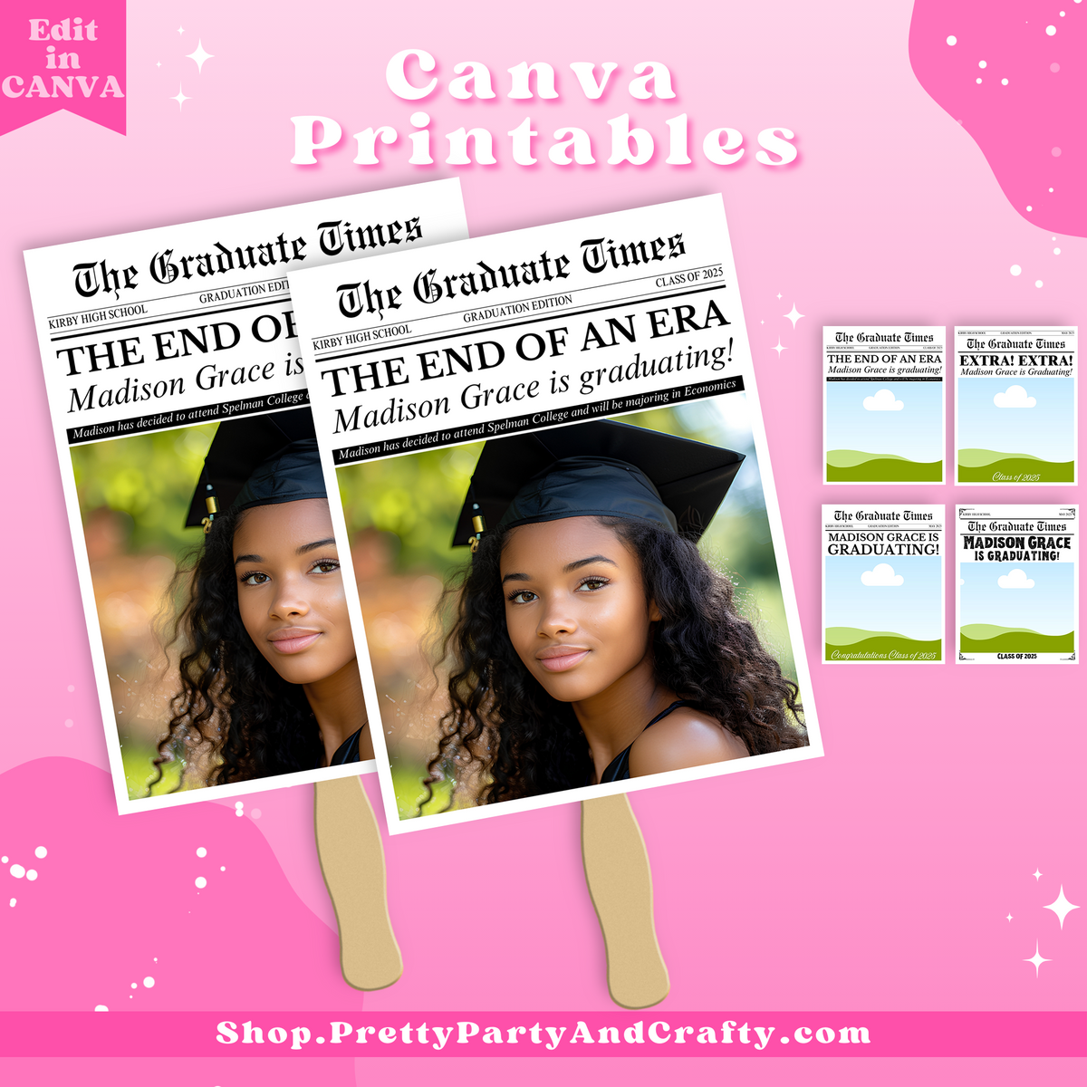 Newspaper Graduation Hand Fans Printable