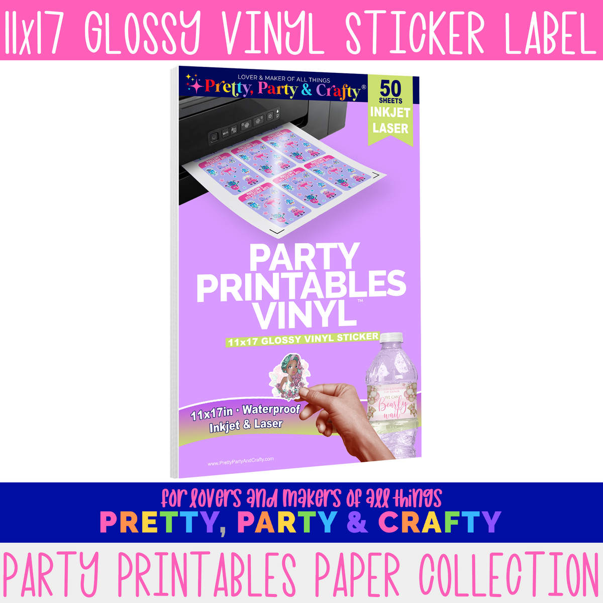 11x17 GLOSSY PARTY PRINTABLES VINYL STICKER PAPER  – INKJET & LASER