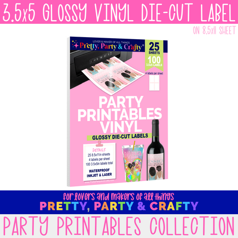 3.5x5 GLOSSY PARTY PRINTABLE VINYL DIE-CUT STICKER LABELS