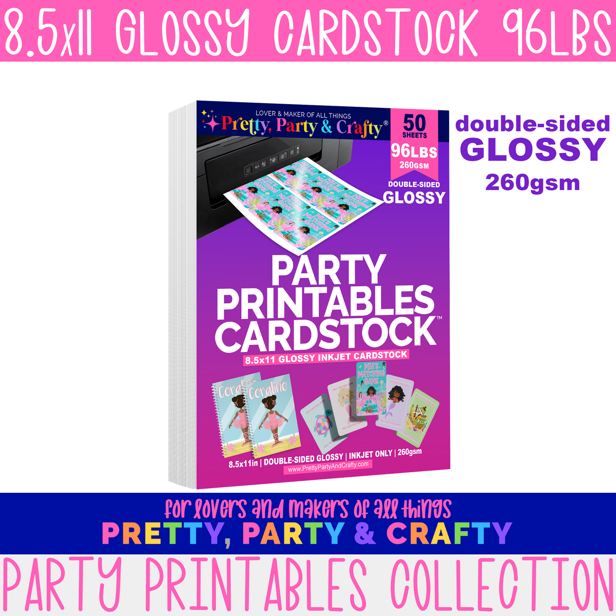 Party Printables Cardstock 8.5x11 Doublesided Glossy Cardstock
