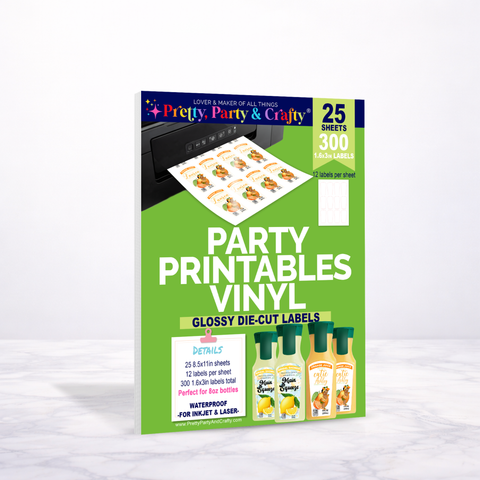 1.6x3 GLOSSY PARTY PRINTABLES VINYL DIE-CUT LABELS - 8oz juice
