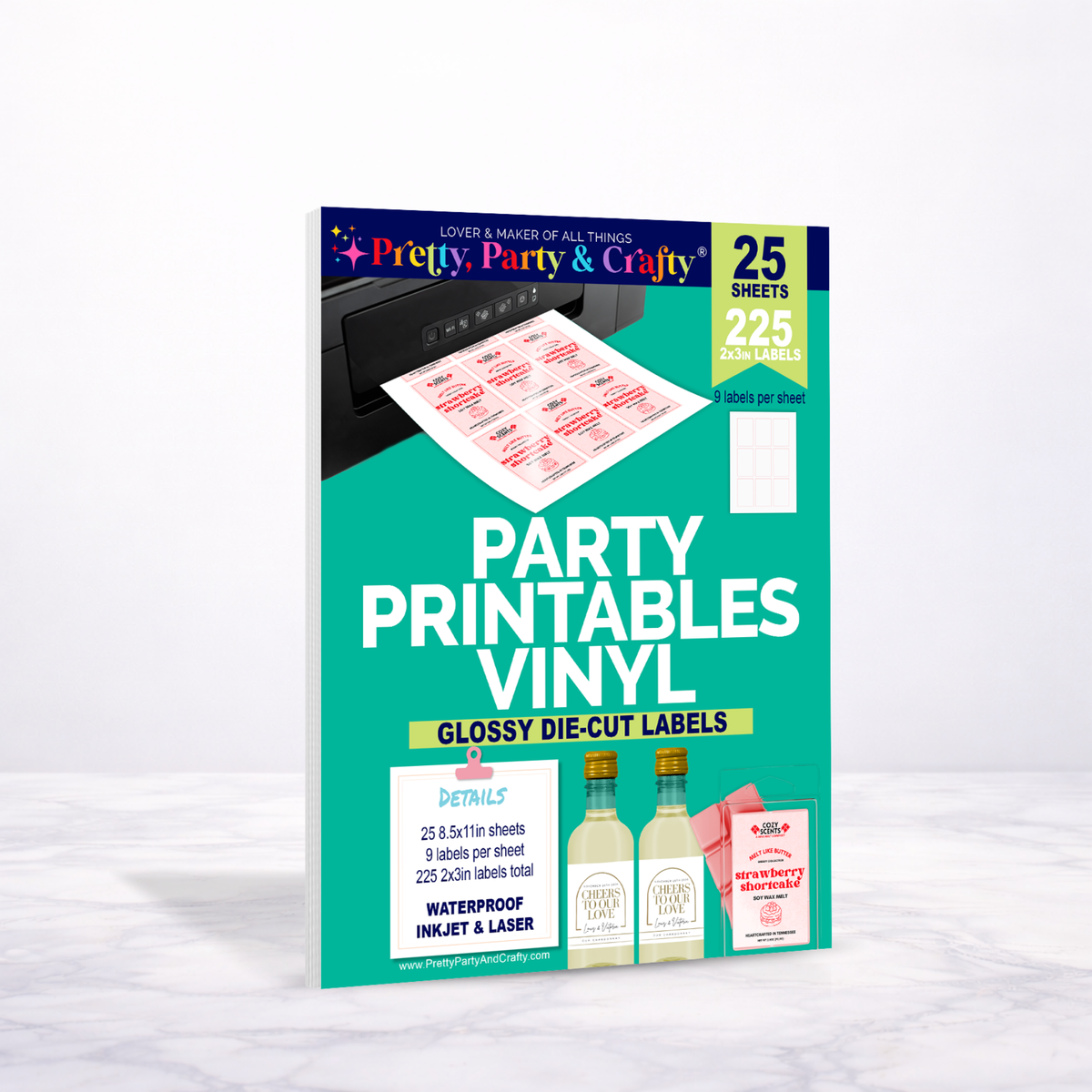 2x3 GLOSSY PARTY PRINTABLES VINYL DIE-CUT LABELS