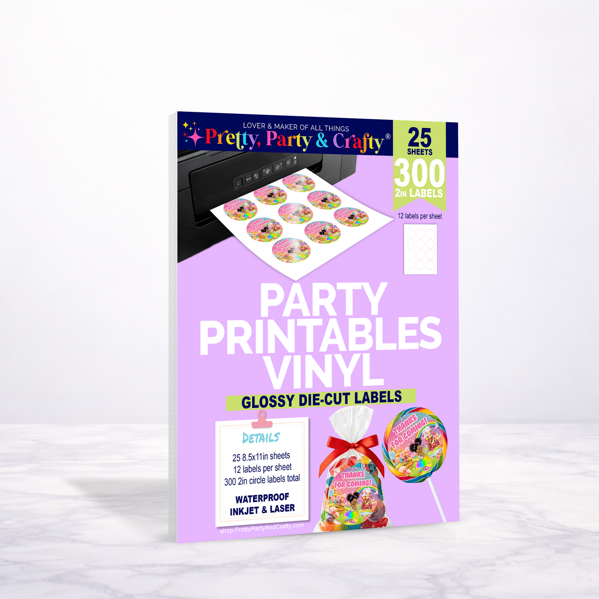 2in CIRCLE GLOSSY PARTY PRINTABLES VINYL DIE-CUT ROUND LABELS