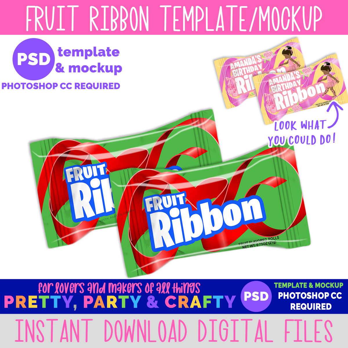 Fruit Ribbon Template and Mockup -PHOTOSHOP