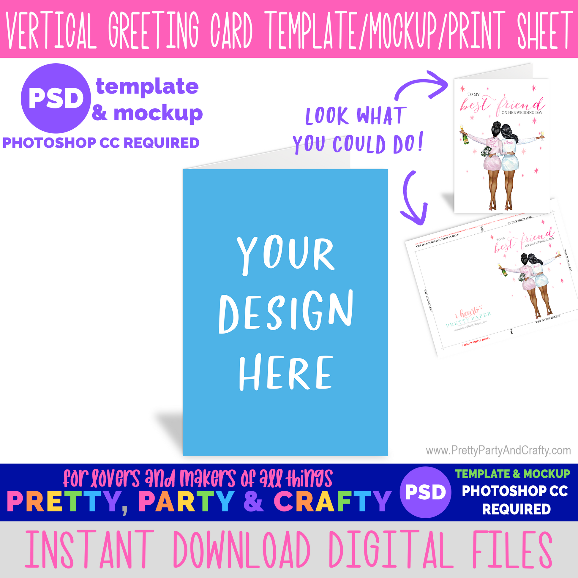 5x7 Greeting Card Template and Mockup Pretty Party and Crafty
