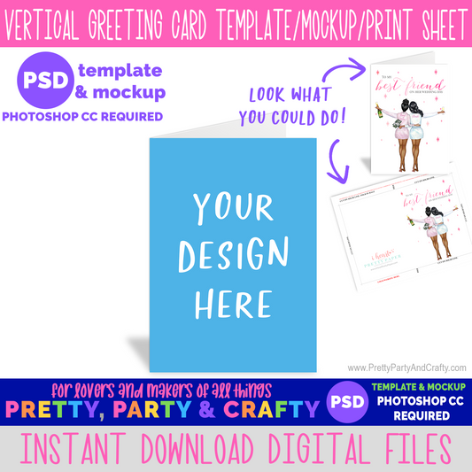 5x7 Greeting Card (Vertical) Print Sheet, Template and Mockup -PHOTOSHOP