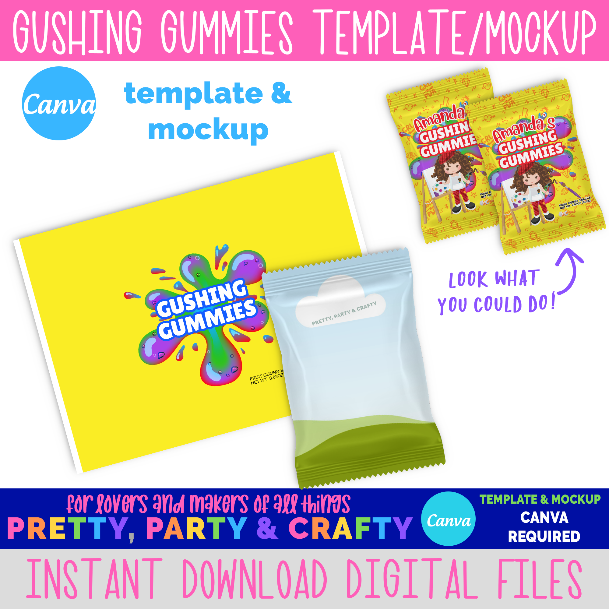 Gushers Design Gushing Gummies Template and Mockup - CANVA – Pretty Party and Crafty