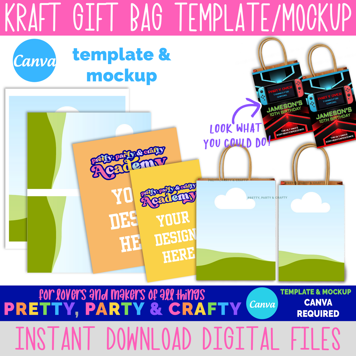Kraft Gift Bag Template and Mockup - CANVA