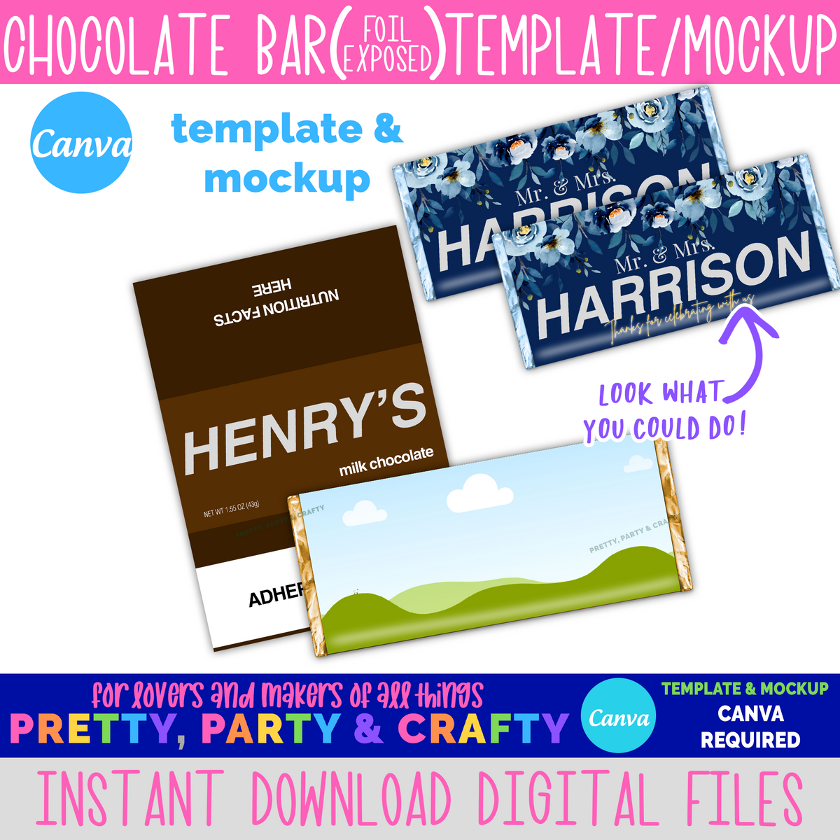 Chocolate Bar (Exposed Foil Ends) Template and Mockup - CANVA