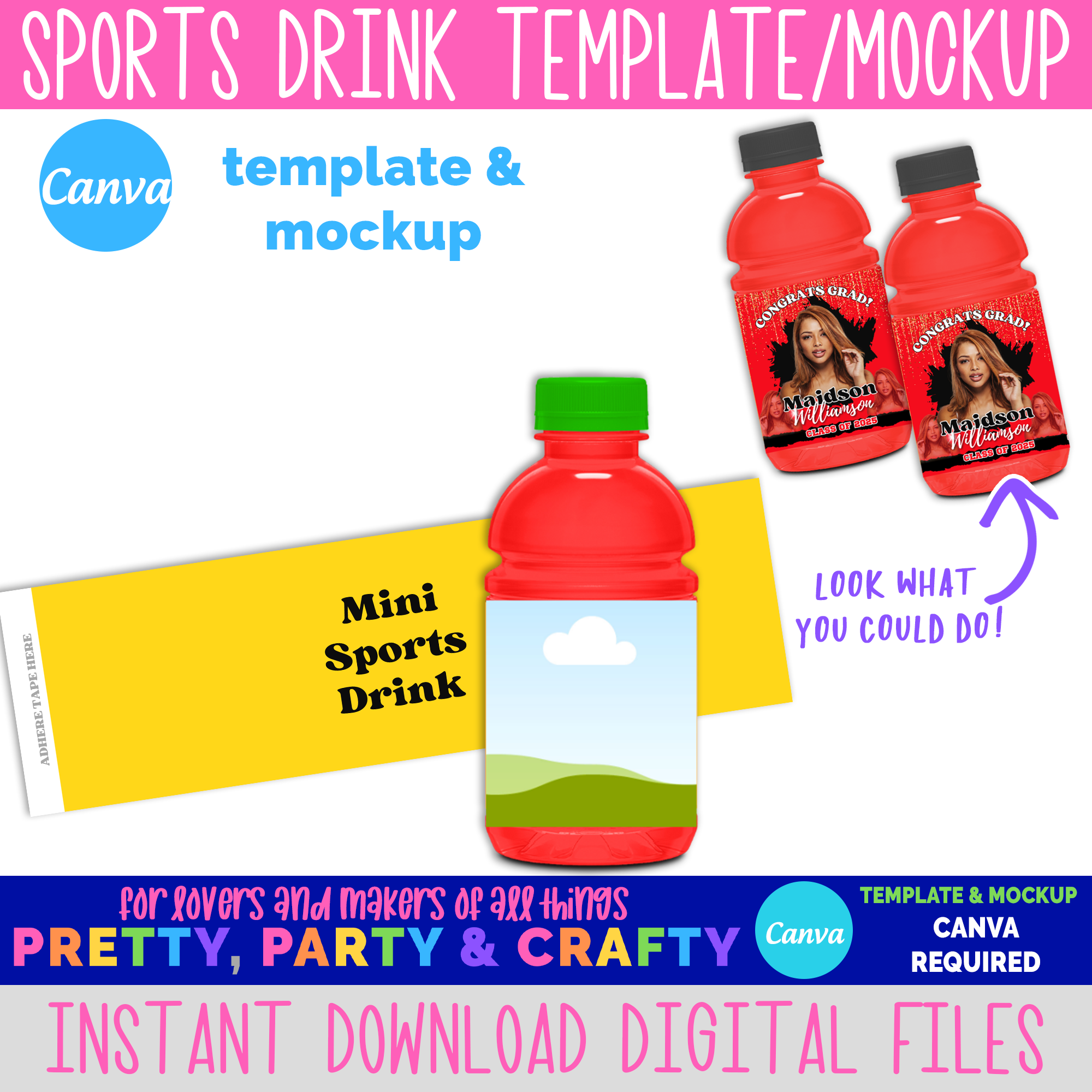 Mini Sports Drink Label Template and Mockup - CANVA – Pretty Party and ...