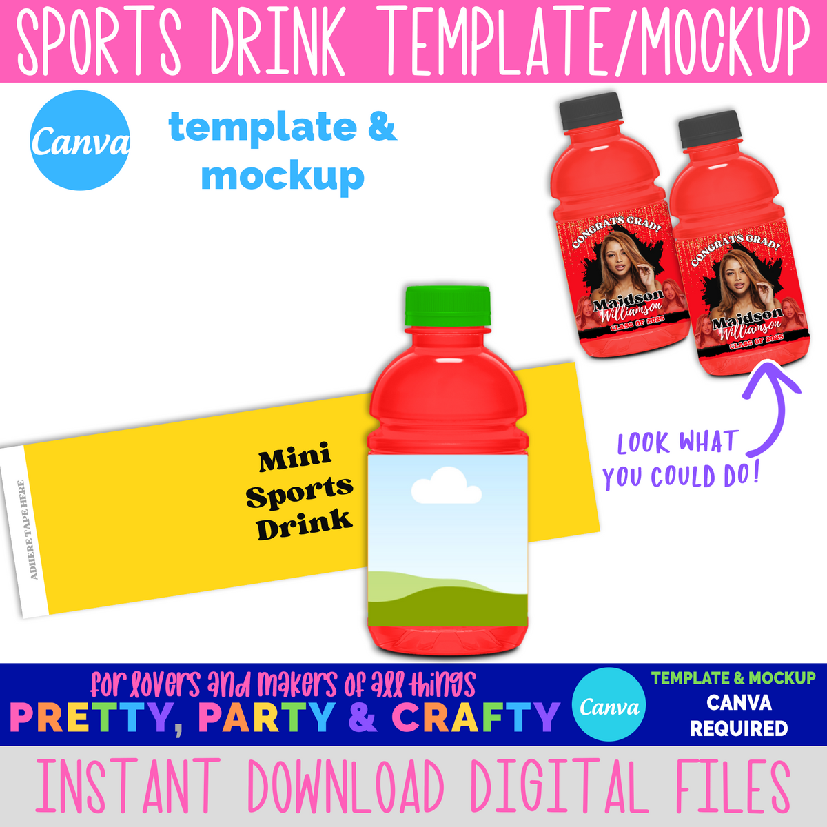 Mini Sports Drink Label Template and Mockup - CANVA