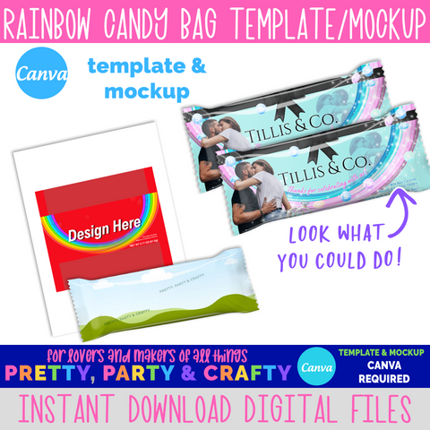 Rainbow Candy Bag Template and Mockup - CANVA