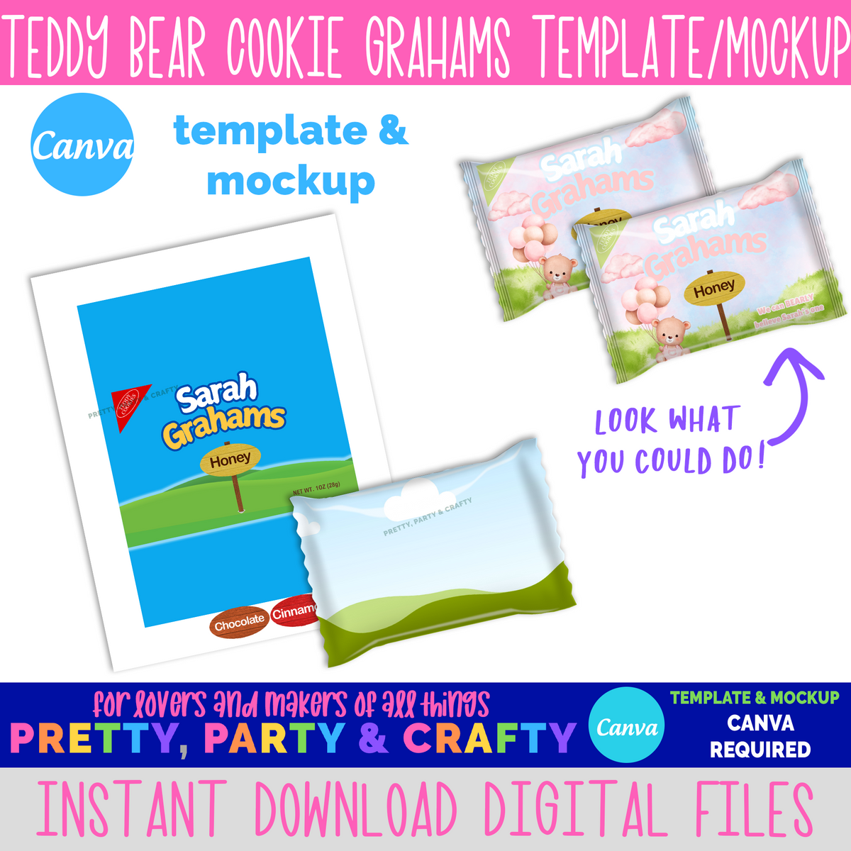 Teddy Bear Cookie Grahams Template and Mockup - CANVA