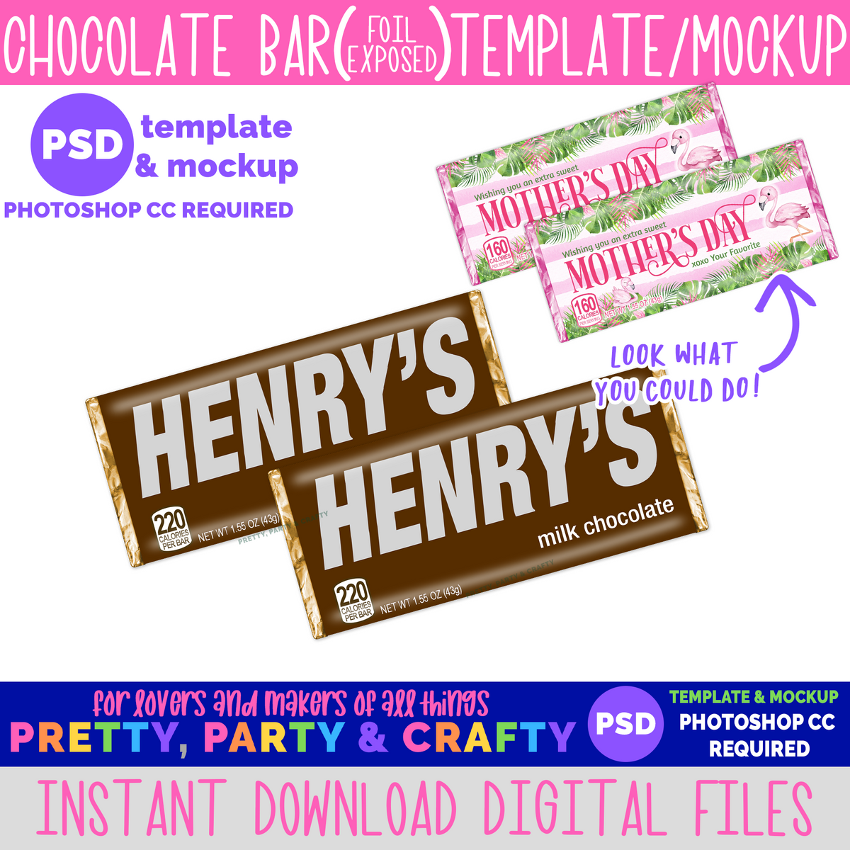 Chocolate Bar (exposed foil ends) Template and Mockup -PHOTOSHOP