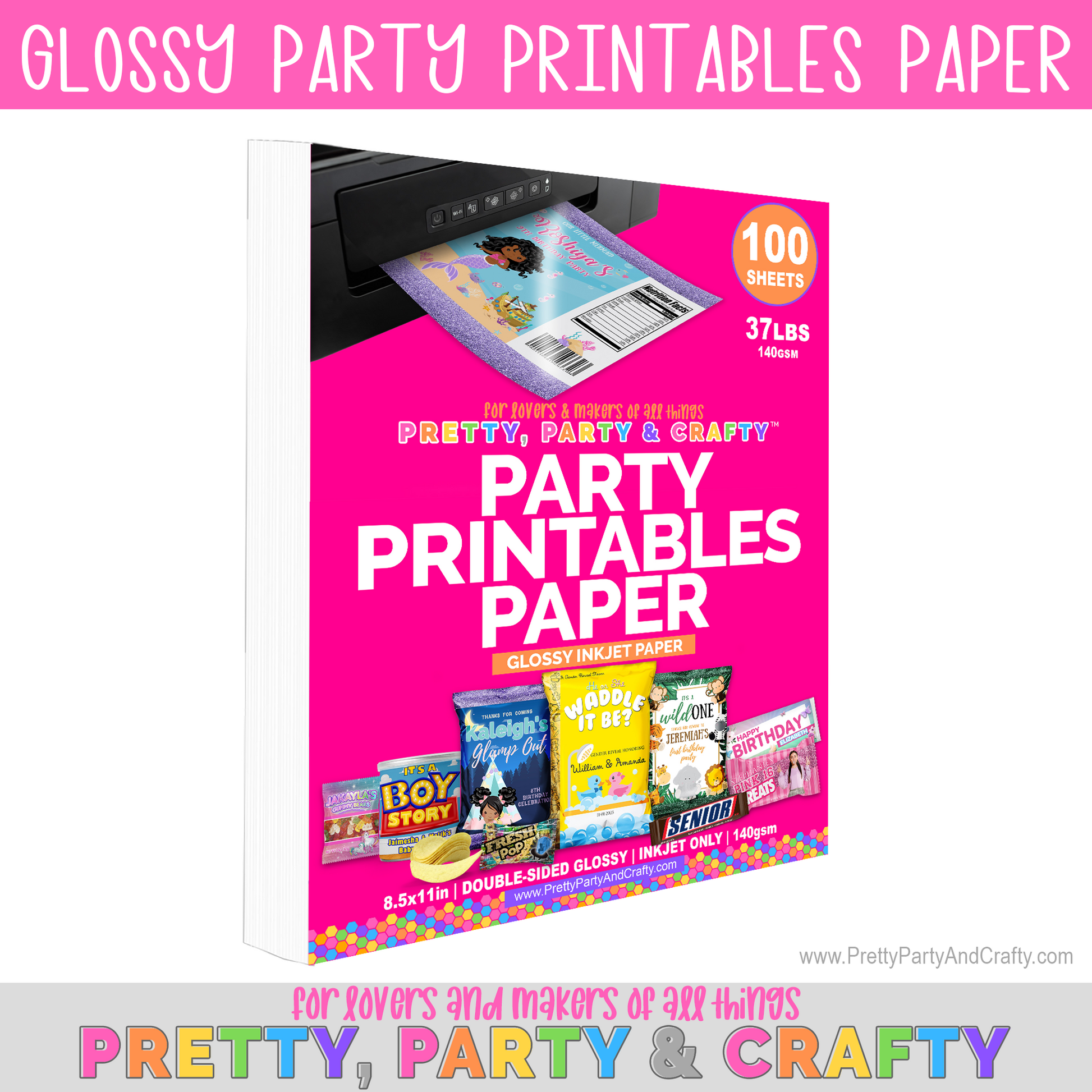 8.5x11 GLOSSY PARTY PRINTABLE VINYL STICKER PAPER – INKJET & LASER