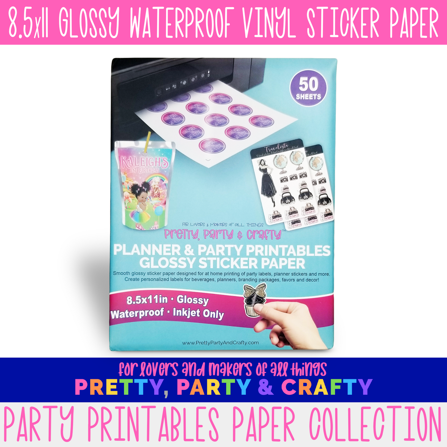 8.5x11 GLOSSY PARTY PRINTABLE VINYL STICKER PAPER – INKJET & LASER – Pretty  Party and Crafty
