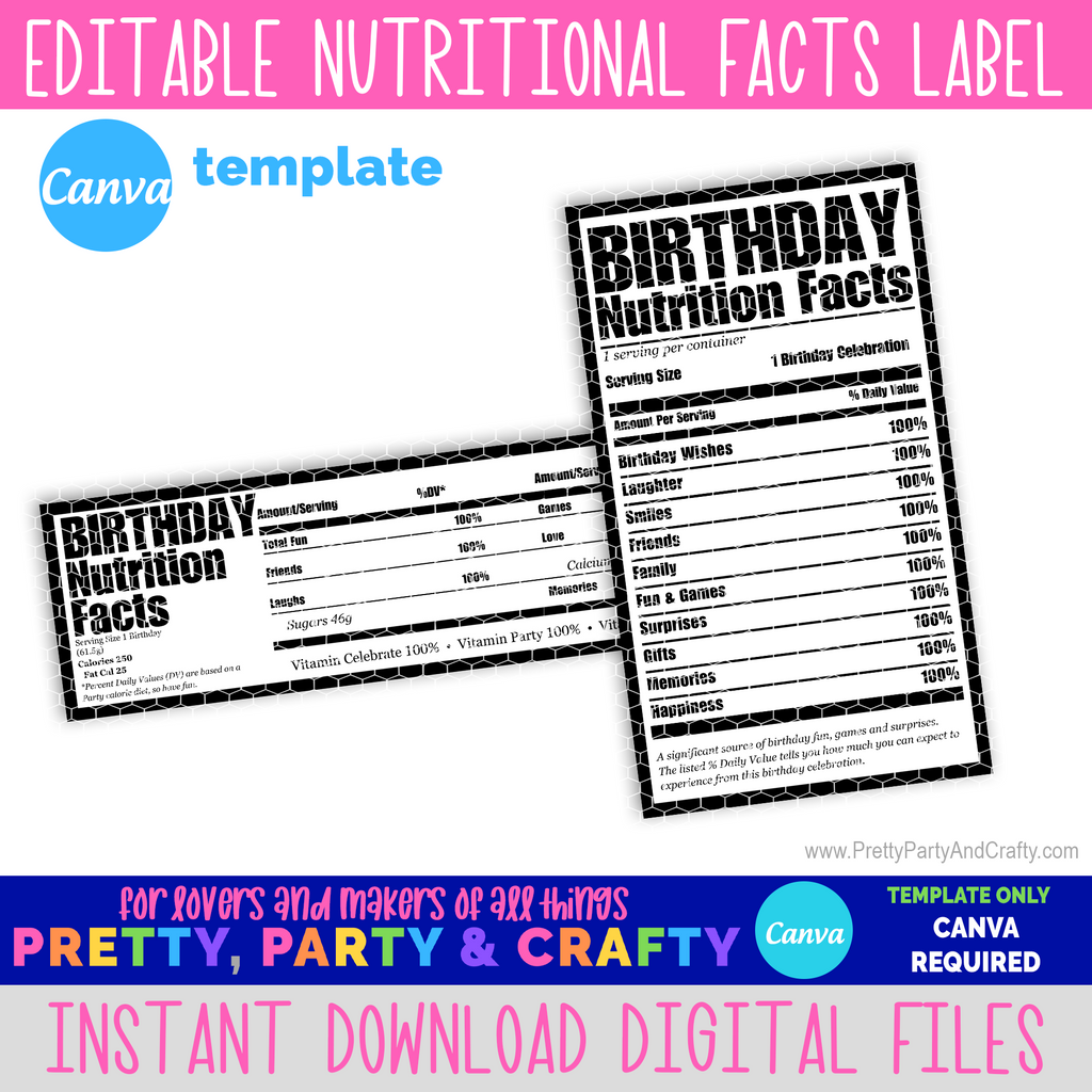 Nutrition Facts Label Template-CANVA – Pretty Party and Crafty