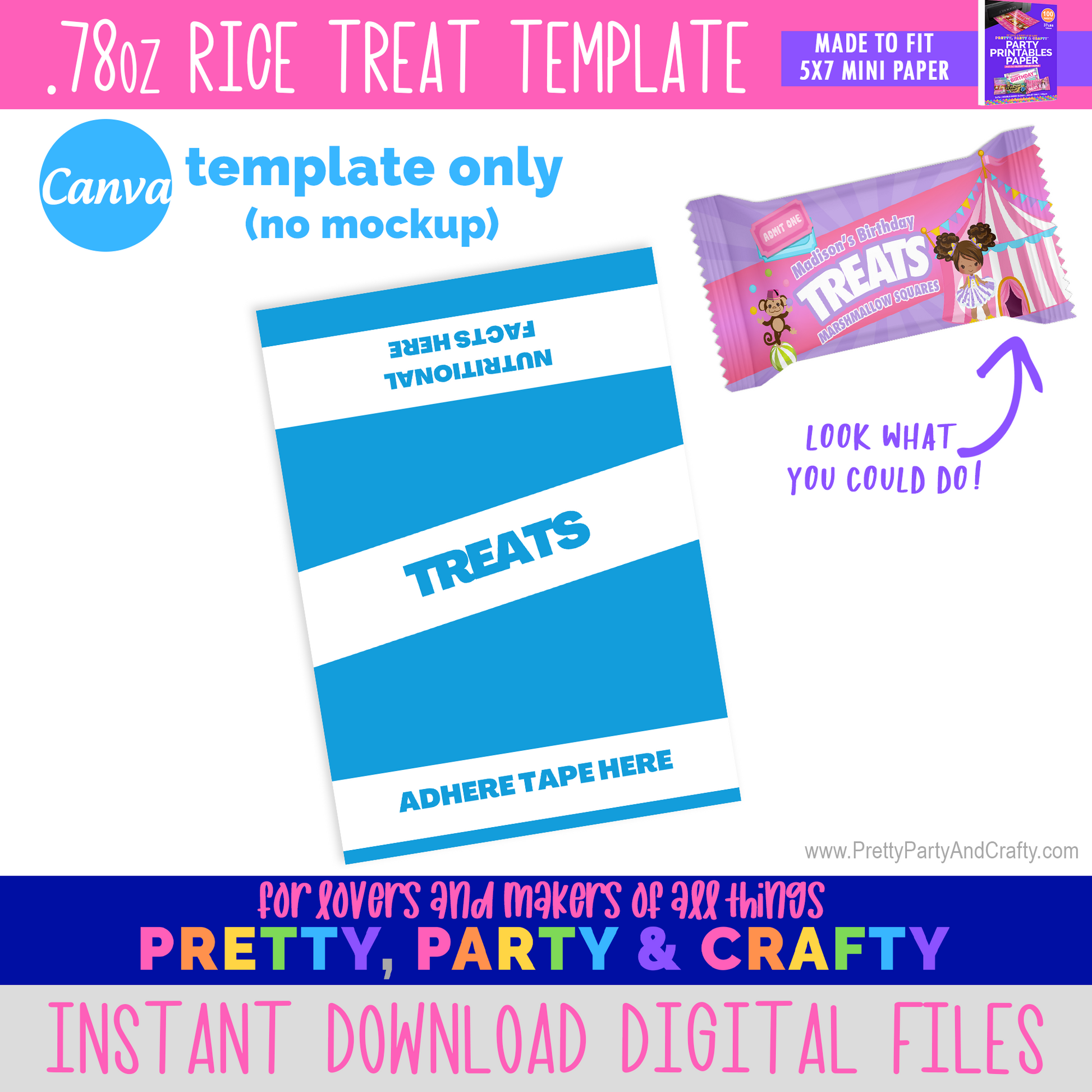 Rice Treat Wrapper TemplateCANVA Pretty Party and Crafty