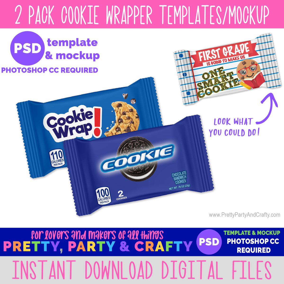 2 Pack Cookies Wrapper Template and Mockup -PHOTOSHOP