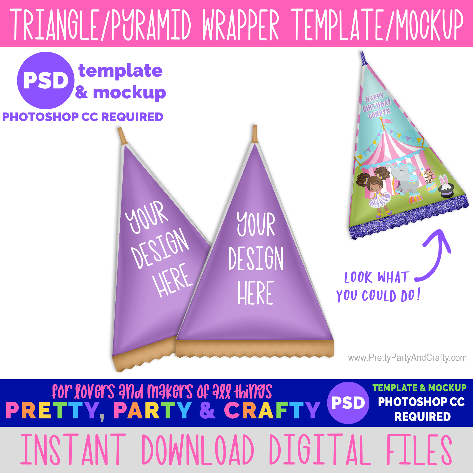 Pyramid Wrapper Template and Mockup -PHOTOSHOP – Pretty Party and Crafty